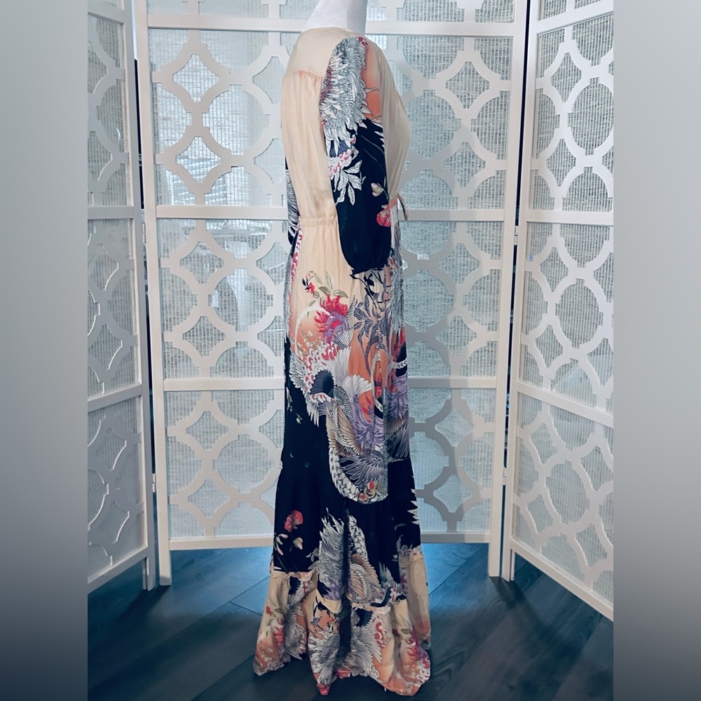 JAASE Boho XS Dress Floral Maxi Dress Patterned Long Peasant Tie Flowers Flowy - Picture 5 of 11